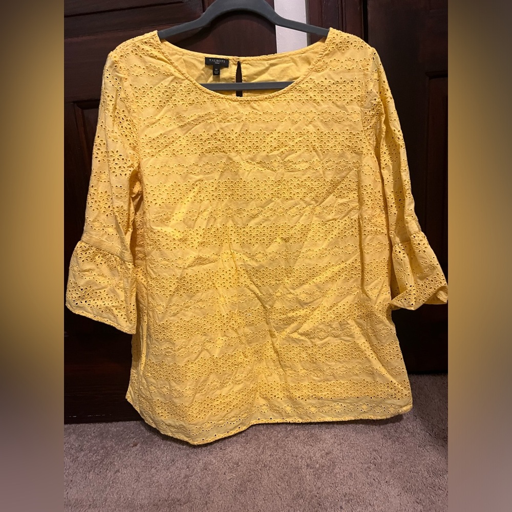 Talbots eyelet bell sleeved top